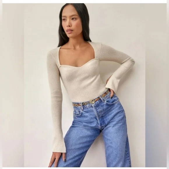 Reformation Glenna Cashmere Sweater Gossamer Size L NWT - Picture 1 of 7